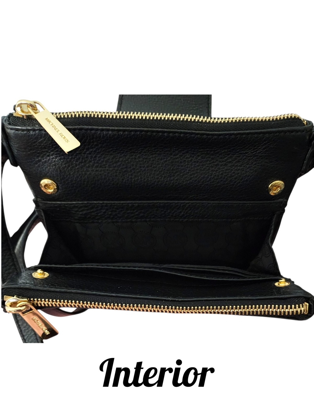 Michael Kors Fulton Double Zip Black Pebbled Leather Crossbody Bag Gold Hardware - Picture 4 of 12